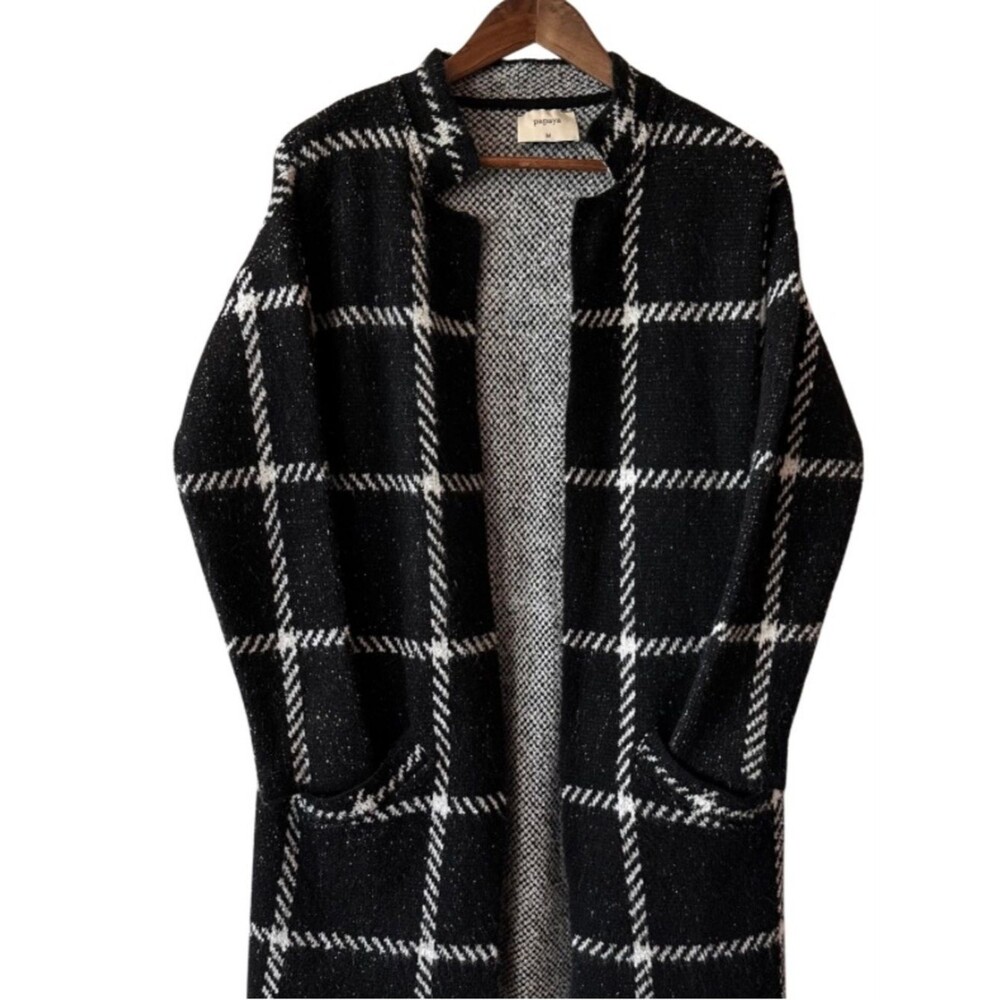 Papaya Grannycore Grandpacore Open Front Cardigan Black White Sweater Fall NWOT